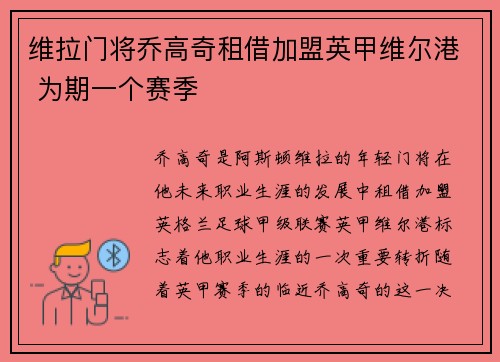 维拉门将乔高奇租借加盟英甲维尔港 为期一个赛季 维拉门将乔高奇租借加盟英甲维尔港 为期一个赛季