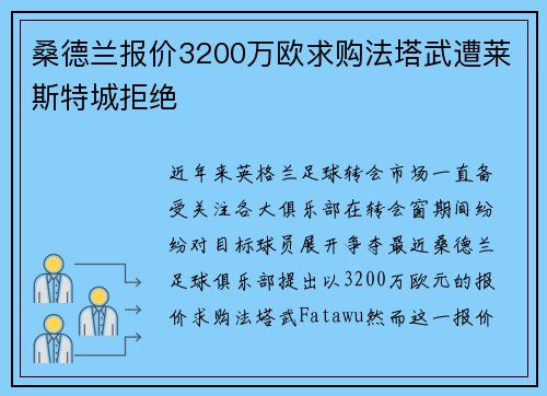 桑德兰报价3200万欧求购法塔武遭莱斯特城拒绝 桑德兰报价3200万欧求购法塔武遭莱斯特城拒绝