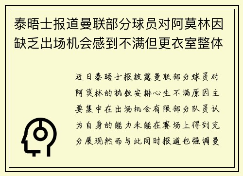泰晤士报道曼联部分球员对阿莫林因缺乏出场机会感到不满但更衣室整体仍保持稳定 泰晤士报道曼联部分球员对阿莫林因缺乏出场机会感到不满但更衣室整体仍保持稳定
